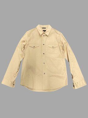 CALVIN KLEIN COLLECTION Beige Heavy Cotton Snap Button Up Shirt Sz L